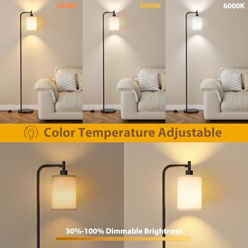Ziisee Beige-Black 64" Floor Lamp with Remote, Dimmable Tall Standing Light for Living Room & Bedroom