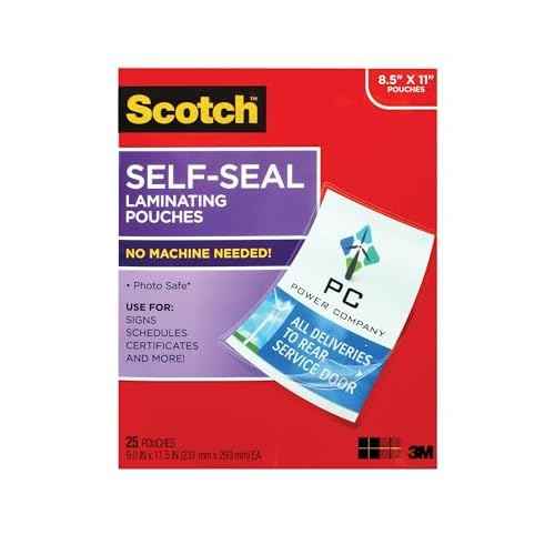 Scotch Self-Seal Laminating Pouches, No Laminator Needed, Letter Size 9.0 in x 11.5 in, 25-Pack