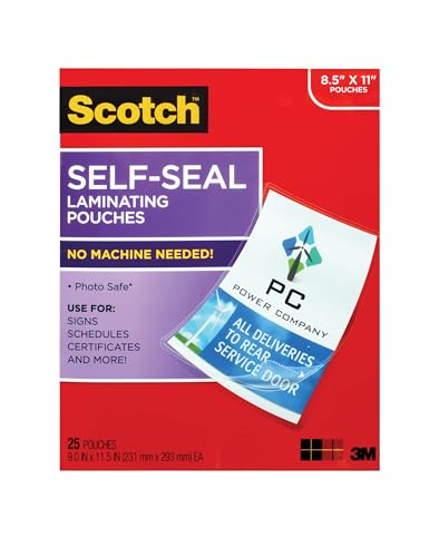 Scotch Self-Seal Laminating Pouches Letter Size 9 x 11.5 inches, 25 Pack