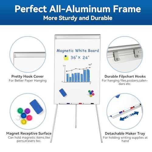 Portable White Board Dry Erase with Stands,Foldable Magnetic Standing Whiteboard Flip Chart Easel for School Office and Home(36x24 White)