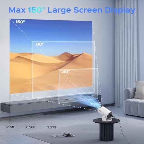 Mini Projector With WiFi and Bluetooth, 180 Rotatable Portable, 150" Smart With Android TV 11, 1080P Support Decoding Projectors 4K, 2.4G/5G WiFi6, Auto Keystone for Home Outdoor Proyector, White