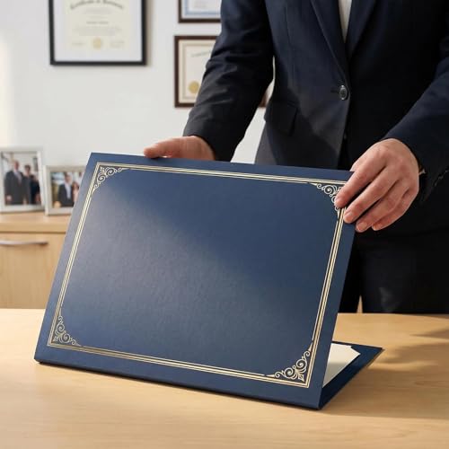 SUNEE Blue Certificate Holders 30 Pack, 8.5x11 Diploma Covers with Gold Foil Border