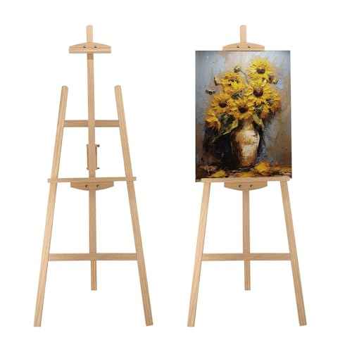 Adjustable Natural Pine Wooden Painting Basic Easel, Pine Art Easel Stand Hold up to 43'', Painting Canvas for Wedding Sign and Poster, Drawing for Adults, Begginners and Students-New Type