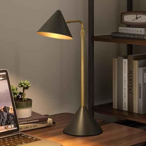 Metal Desk Lamp, 3000k Soft Light Modern Desk Lamp with Dimmer Switch, Adjustable Lighting with Swivel Arm Reading Lamp for Bedside Table, Office Desk, Task Light, Living Room(Black&Gold)