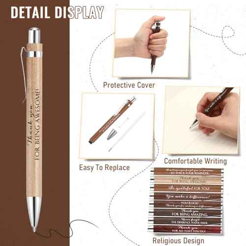 Tellingyou 120 Pcs Employee Appreciation Gifts Bulk Inspirational Bamboo Pen Affirmation Motivational Quote Retractable Ballpoint Pen Thank You Gifts for Coworker Teacher Nurse Christmas Office