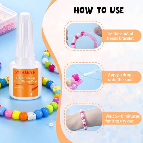 2PC Jewelry Glue for Elastic String - Clear, Built-in Brush, Knot Fixing for Beads & Rhinestones
