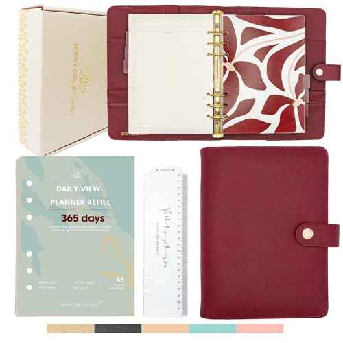 Bossy Girl Journey - A5 Daily Planner Binder ? Undated Time Blocking Refillable Organizer for Women with 110gsm Paper, PU Leather Cover, Stickers, Dividers, Pen Loop, Gift Box ? Goal Setting & Productivity (Granate)