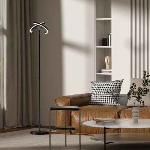 LED Floor Lamp - Rotatable Standing Lamp with Touch & Remote Control, 3000-6000K, 22W Modern Floor Reading Light, Dimmable Corner Uplighter for Living Room Bedroom Office, Black