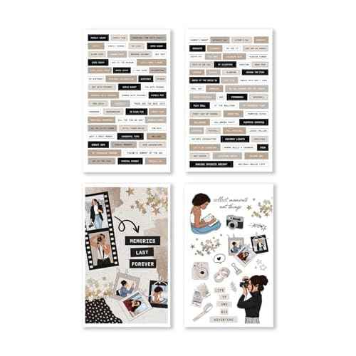 Rongrong Treasured Memory Sticker Book ? 24 Pages of Vintage-Inspired Stickers for Journals, Planners & Scrapbooks ? Neutral Tones, Handwritten Notes, Quotes & Photo Frame Stickers