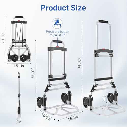 Folding Hand Truck and Dolly, 200 LB Capacity Upgraded Aluminum Dolly Cart, Portable Folding Hand Cart for Travel, Moving, Shopping, Office Use, Black