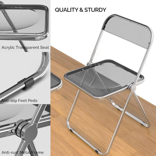 VINGLI Grey Folding Acrylic TV Tray Table—Small Space Desk with 360° Bracket