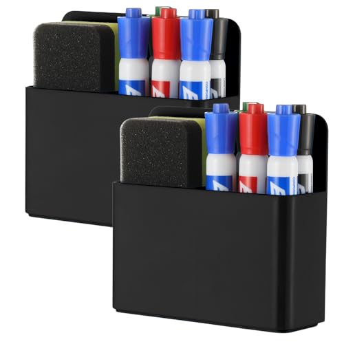 Camelmother 2-Pack Magnetic Dry Erase Marker Holders for Whiteboards & Fridge - Black