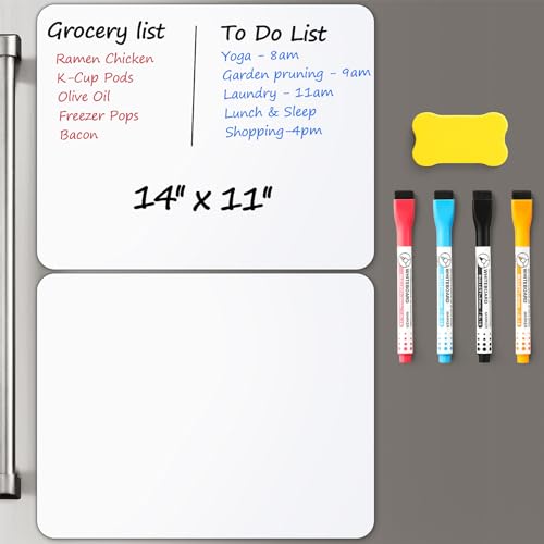 VITEVER 2 Pack Magnetic Dry Erase Whiteboard Sheets 14x11 Inches - Reusable & Erasable Magnet Boards for Refrigerator & Kitchen Organizer