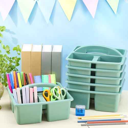 12 Pcs Classroom Caddy with 3 Compartment - Multipurpose Portable Plastic Storage Table Caddies with Handles for School Home Office Organizer(Green)