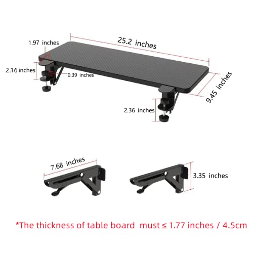 Desk Extender 25.2" x 9.45" Ergonomic Computer Table Extension Arm Support Collapsible Keyboard Tray for Square Tabletop - Carbon Fiber