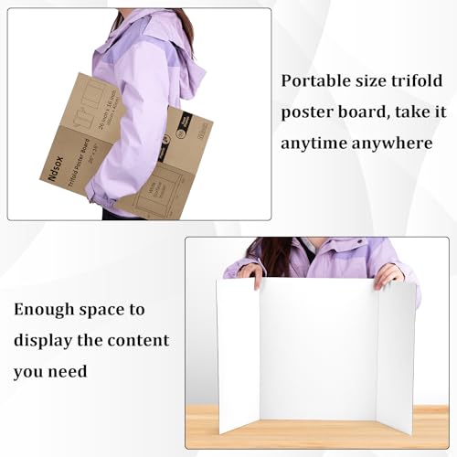 Ndsox 4 Pack 26 x 16 Inch White Trifold Poster Boards for Science Fair & Presentations