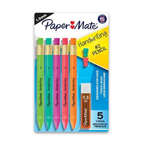 Paper Mate Handwriting Triangular Mechanical Pencil Set with Lead & Eraser Refills, 1.3mm, 8 Count - Back to School, Teacher Supplies, Home, Kids Writing, Fun Barrel Colors