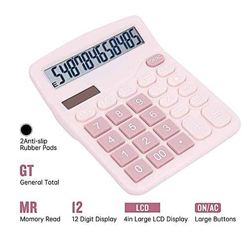 Cute Pink Desktop Calculator with Big Buttons, Dual Power Source, Solar and Battery, Large Display Screen - Perfect for Office, Teachers, and Students (Pink)