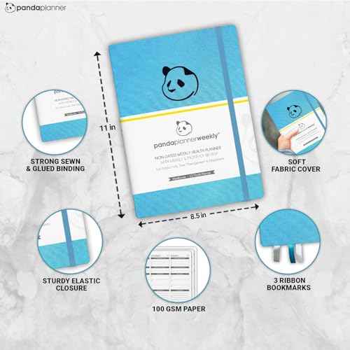 Panda Planner Mental Health Journal ? 8.5¡± x 11" Soft Fabric Hardcover Wellness Planner with Mood Tracker & Journaling Prompts ? Undated 12-Month Self-Care Organizer with 3 Bookmarks (Blue)