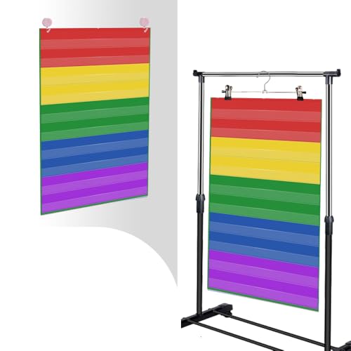 Anchor Chart Storage Rack with Casters Rolling Anchor Chart Holder for Classroom Home Educational Tools(Chart Stand with Anchor Chart In Black) (Black+4hooks+3hangers) (Rainbow)
