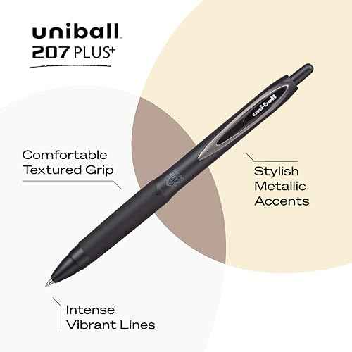 Uni-Ball 207+ Black Retractable Gel Pens 2 Pack with Micro 0.5mm Points, Fraud Proof Office, Nursing, Business, School, Bible Pens
