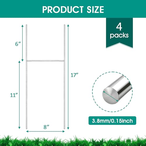 GUGEMEI 17x8 Inch Heavy Duty Metal Yard Sign Stakes 4 Pack - H Frame Supports for Corrugated Plastic Signs