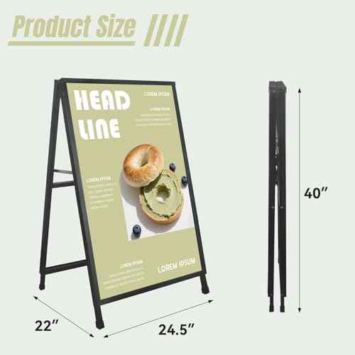 A Frame Sign 24x 36 Inch Heavy Duty Sandwich Board Double-Sided Folding Sign Holder Outdoor Pavement Sign for Businesses Store Signs (Frame only),1PACK