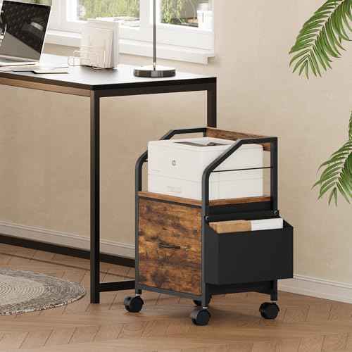 Small File Cabinet, Rolling Filing Cabinet for Under Desk with Divider, Single Non-Woven Fabric Drawer File Organizer for A4/Letter Size Documents, Under Desk Storage, Rustic Brown FCHR3001