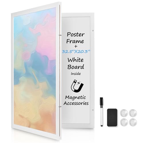 White Hidden Board with Wooden Frame 20x30in Enclosed Whiteboard for Office & Home (Poster Not Included)