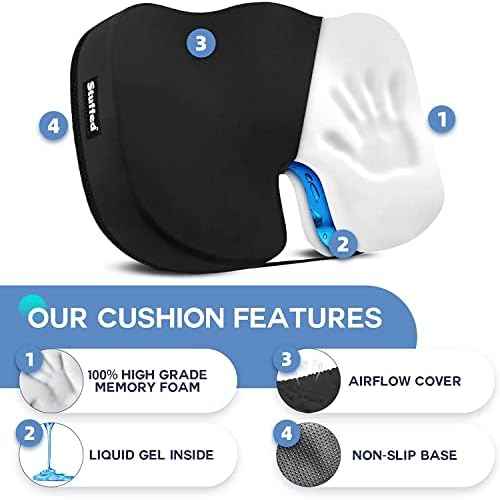 Stuffed Seat Cushion for Office Chair, Desk Chair Cushion for Long Sitting, Ergonomic Butt Cushion for Desk Chair, Gel Office Chair Seat Cushion, Memory Foam Butt Support for Chair
