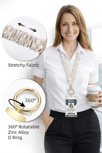 Dusty Pink & White Scrunchie Lanyard with ID Holder for Teachers & Office Staff
