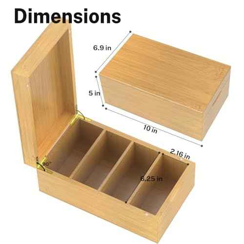 Neando Bamboo Recipe Card Organizer for 4x6 Cards ? Wooden Index Card Storage Box with Lid, 4 Compartments, 600-Card Capacity, Includes 20 Tabbed Guides ? Natural Kitchen Filing System