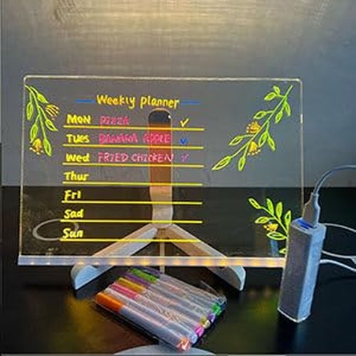 Lumiboard Led Drawing Board, Erasable Drawing Board with Night Light, 2025 New Luminous Acrylic Message Board, LED Writing Board with Adjustable Stand and 7 Pens for Office Home (20*20cm / 7.8*7.8in)