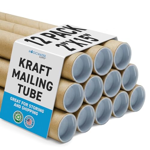 MagicWater Supply 2 x 15 Inch Kraft Mailing Tubes with End Caps - 12 Pack
