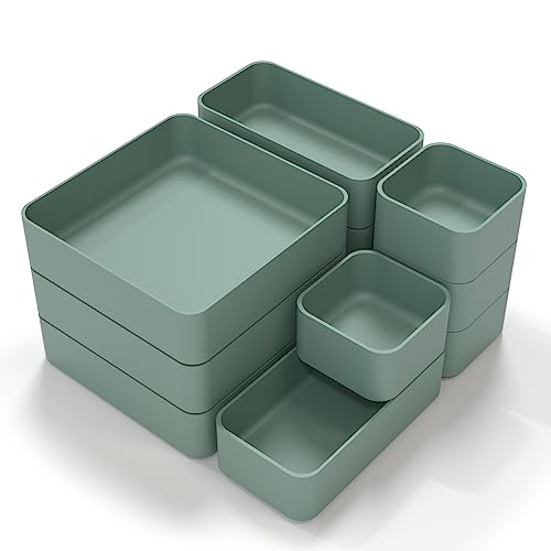 CHANCETSUI Green 11-Piece Stackable Drawer Organizer Set for Makeup, Stationery & Kitchen Storage