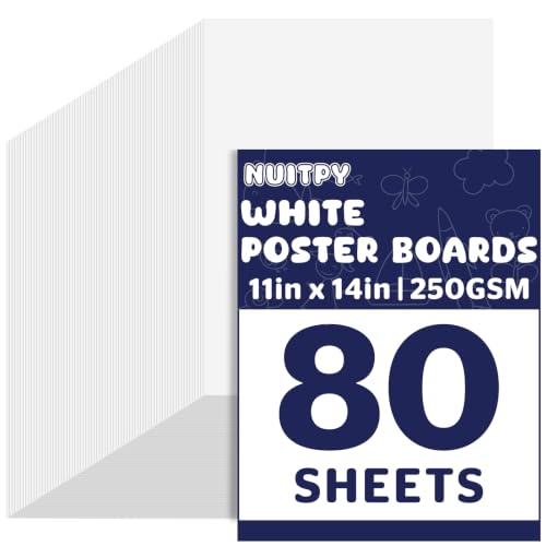 NUITPY 11x14 Inch Poster Board Bulk - 80 Sheets, 250GSM White Cardstock