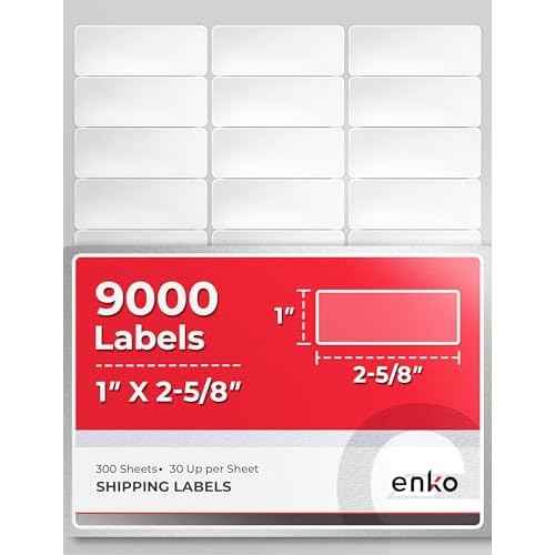 enKo 1 x 2-5/8 Inch 30 Up Return Mailing Address Labels White Printable FBA Labels (300 Sheets, 9000 Labels)