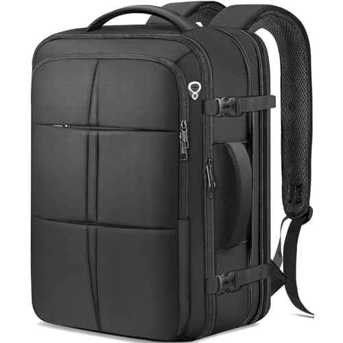 Travel Backpack, Extra Large 50L Flight Approved Carry on Backpack, Expandable Waterproof Business Suitcase Daypack Big Bag Fits 18.4 Inch Laptop, Black