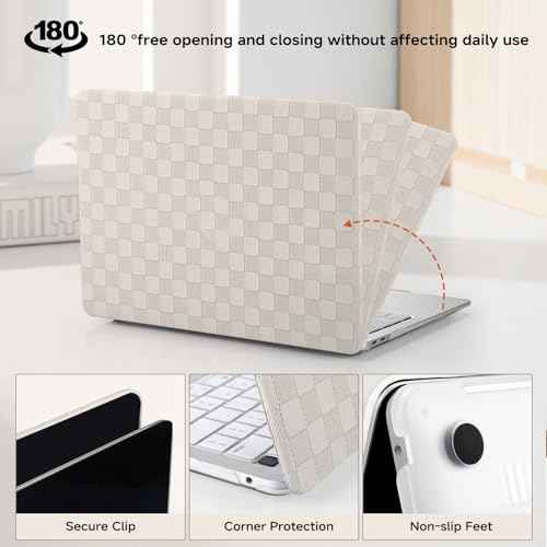 Compatible with 16 inch Case 2024-2021 M4 M3 M2 M1 A3403 A3186 A2991 A2780 A2485,Checkered Textured Cream Leather Hard Shell Case & Keyboard Cover, Beige