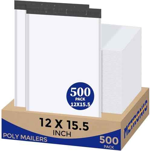 Metronic Poly Mailers 12x15.5 500pcs White Shipping Bags for Clothes Bulk,Self Adhesive Shipping Envelopes for Small Business,Waterproof Mailers Poly Bags for Shipping,Packaging Mailing Bags