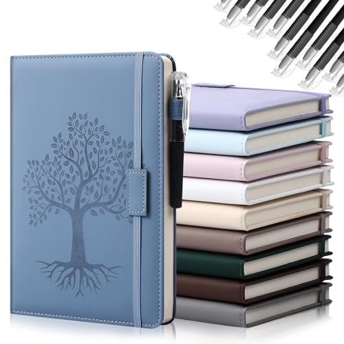 Estune 10 Pack Lined Journal Notebook A5 Tree of Life Hardcover Leather Journal with 10 Pen, College Ruled Notebook for Travel, Business, Work, Office, School Note Taking Diary(Soft Color)