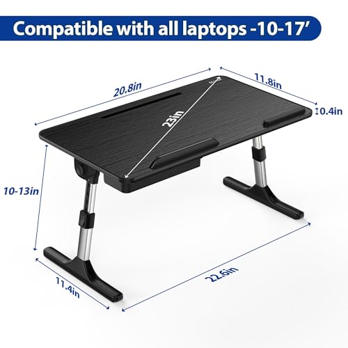 Besign LT05 Adjustable Laptop Table, Lap Desk, Portable Standing Bed Desk, Foldable Sofa Breakfast Tray, Notebook Computer Stand for Reading and Writing, Medium Size, Black