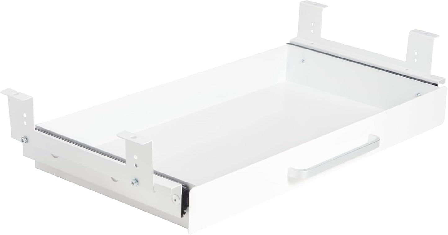 Under Desk Drawer Organizer - 21" White Adjustable Brackets & Sliding Pull-Out Design for Office Desks