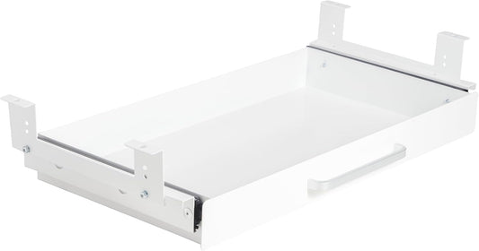 Under Desk Drawer Organizer - 21" White Adjustable Brackets & Sliding Pull-Out Design for Office Desks