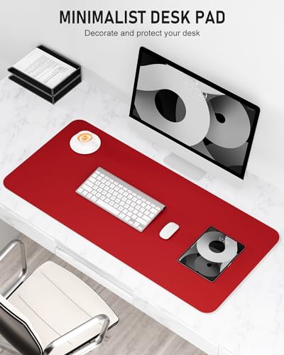 Niniubye Bright Red 23.6 x 13.8 Inch PU Leather Desk Pad Non-Slip Waterproof Mouse Mat for Office & Gaming