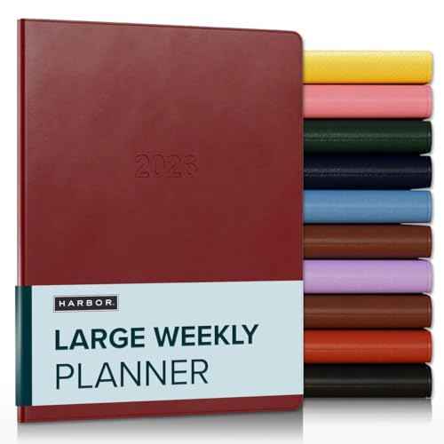 Harbor Large Weekly Monthly Planner 2025-2026 - Calendar Planner and Notebook, Durable Faux Leather, 192 Pages, Softcover & Book Bound - Cambridge Red - 9.75 x 7.5 "