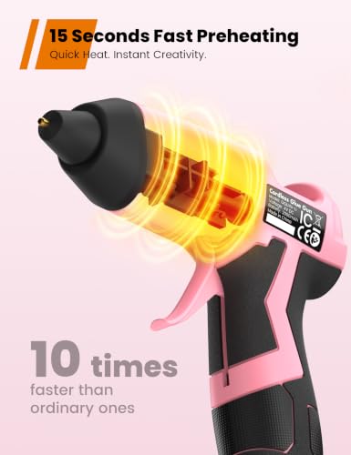 GoGonova Cordless Hot Glue Gun Kit with 2Ah Battery - Pink, Includes 25 Glue Sticks