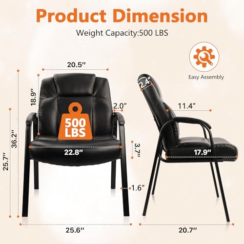 Big & Tall Leather Office Chair 500lb Capacity with Bonded PU Upholstery - No Wheels Reception Desk Chair