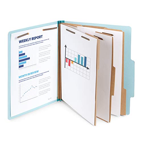 Blue Summit Supplies Light Blue Classification Folders, 3 Dividers, Letter Size with 2 Inch Tyvek Expansions, 8 Section , 10 Pack