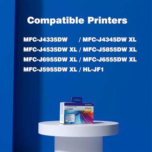 LC406 Ink Cartridges for Brother Printer Replacement for Brother LC406 LC406XL Ink cartridges for MFC-J4335DW MFC-J5855DW MFC-J6955DW MFC-J4535DW MFC-J6555DW MFC-J5955DW MFC-J4345DW Printers (4 Pack)